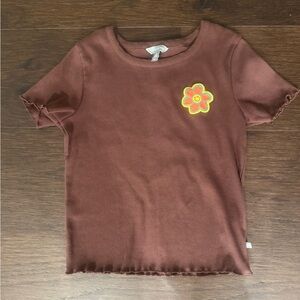 Lucky Brand Brown Tee with Flower Accent